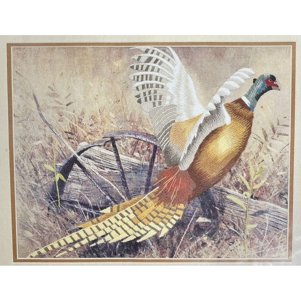 Vintage Simplicity Autumn Pheasant Crewel Sewing Kit Wool Yarn Needle Kit
